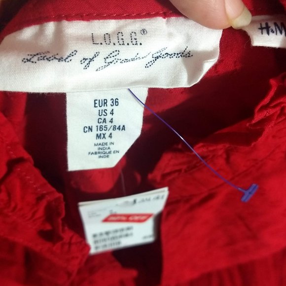 NWT H&M L.O.G.G Size 4 Red Blouse Top Shirt Tunic - Picture 12 of 12